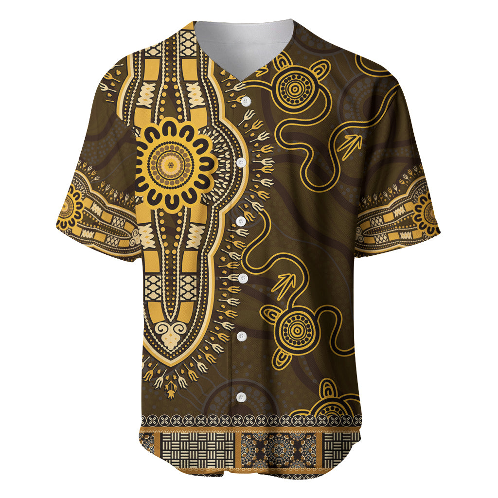 Gold African Dashiki With Australia Aboriginal Art Baseball Jersey