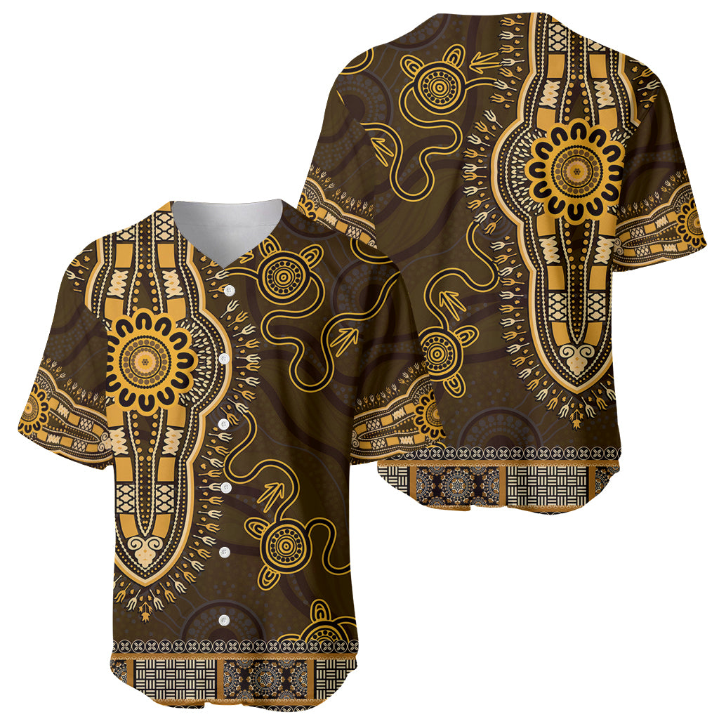 Gold African Dashiki With Australia Aboriginal Art Baseball Jersey