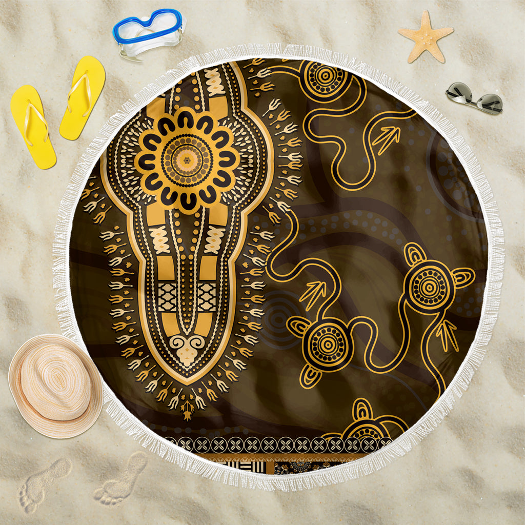 Gold African Dashiki With Australia Aboriginal Art Beach Blanket