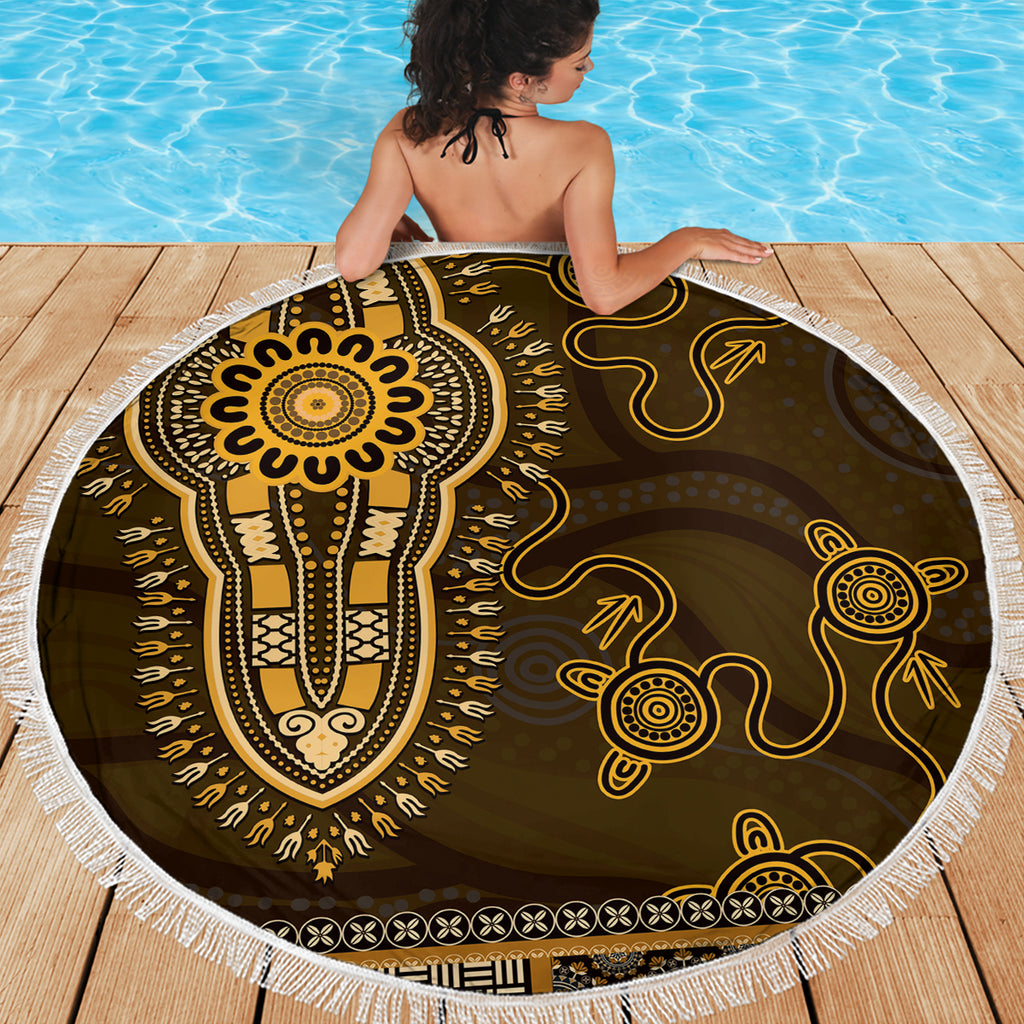 Gold African Dashiki With Australia Aboriginal Art Beach Blanket