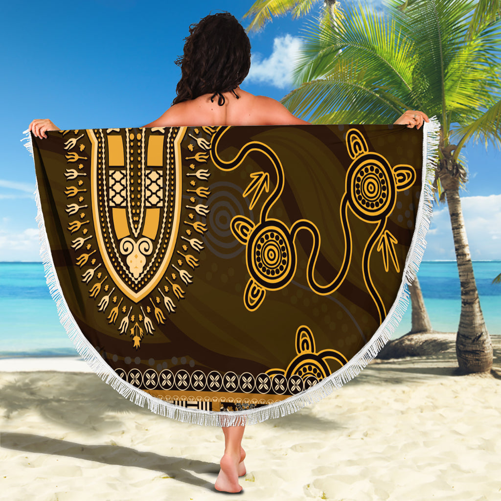 Gold African Dashiki With Australia Aboriginal Art Beach Blanket