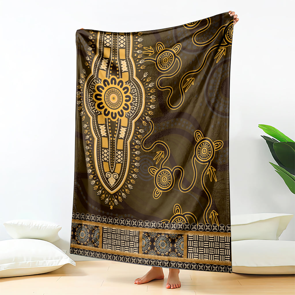 Gold African Dashiki With Australia Aboriginal Art Blanket