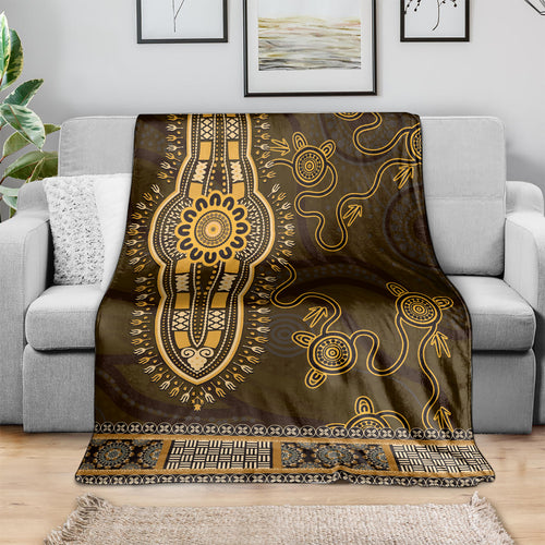 Gold African Dashiki With Australia Aboriginal Art Blanket