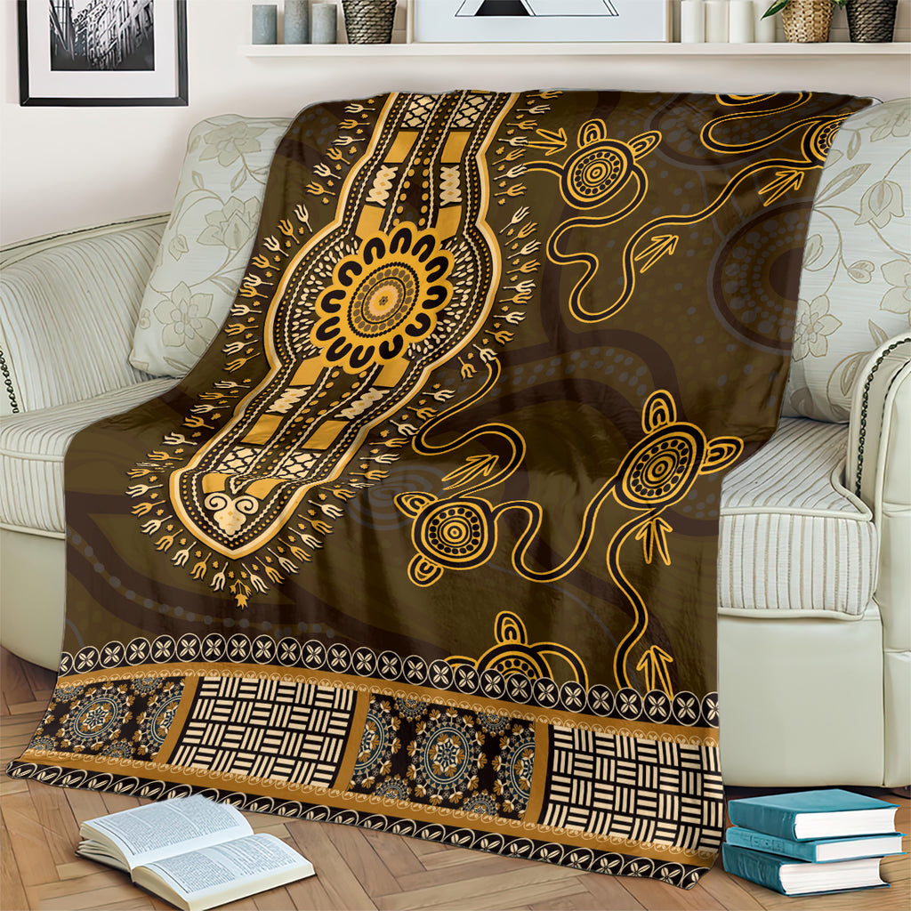 Gold African Dashiki With Australia Aboriginal Art Blanket