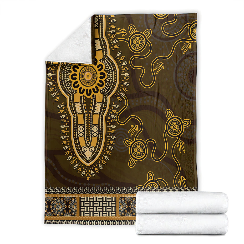 Gold African Dashiki With Australia Aboriginal Art Blanket
