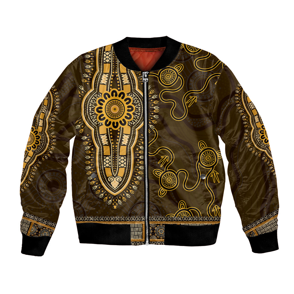 Gold African Dashiki With Australia Aboriginal Art Bomber Jacket