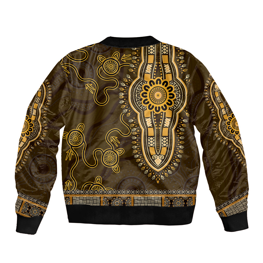 Gold African Dashiki With Australia Aboriginal Art Bomber Jacket