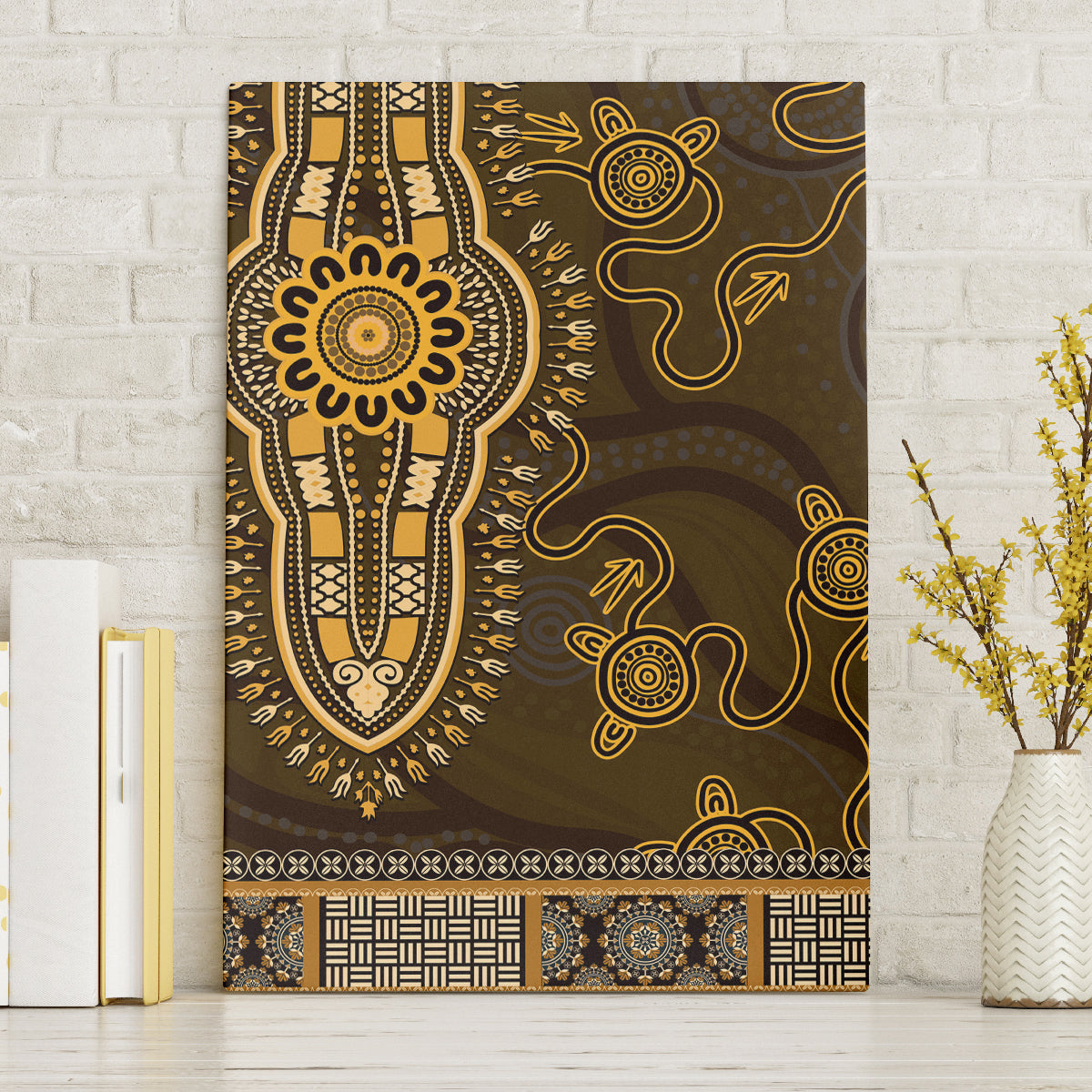 Gold African Dashiki With Australia Aboriginal Art Canvas Wall Art
