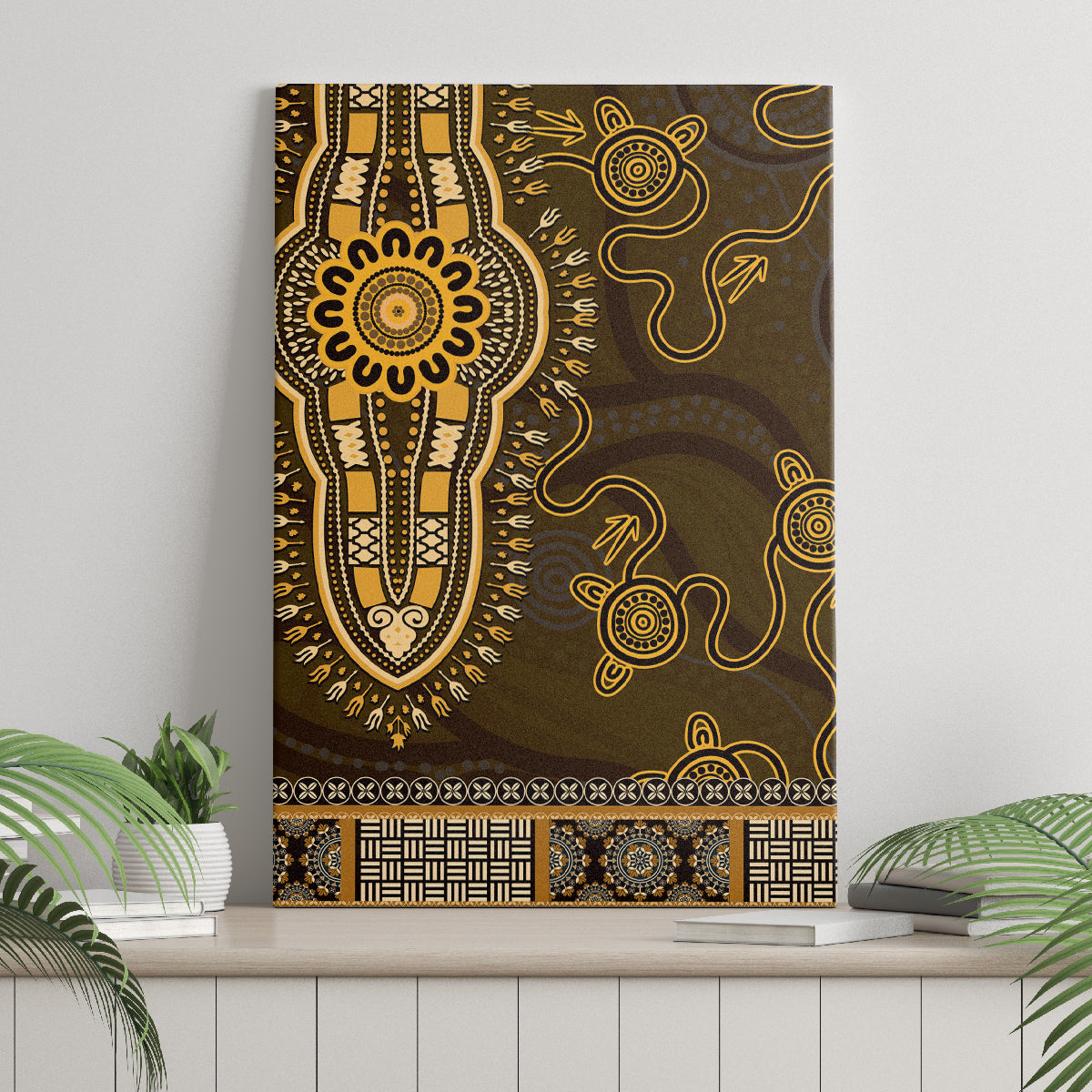 Gold African Dashiki With Australia Aboriginal Art Canvas Wall Art