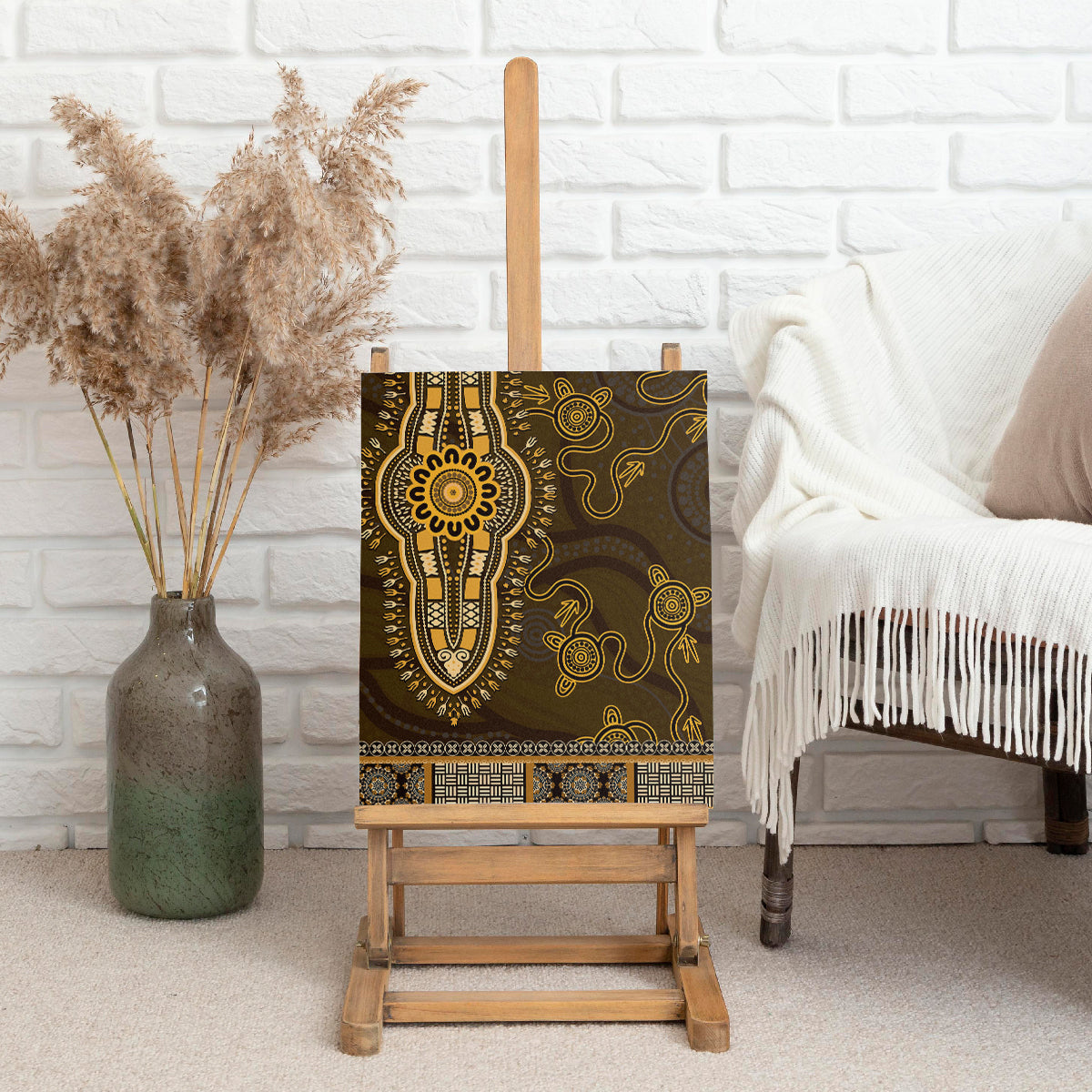 Gold African Dashiki With Australia Aboriginal Art Canvas Wall Art