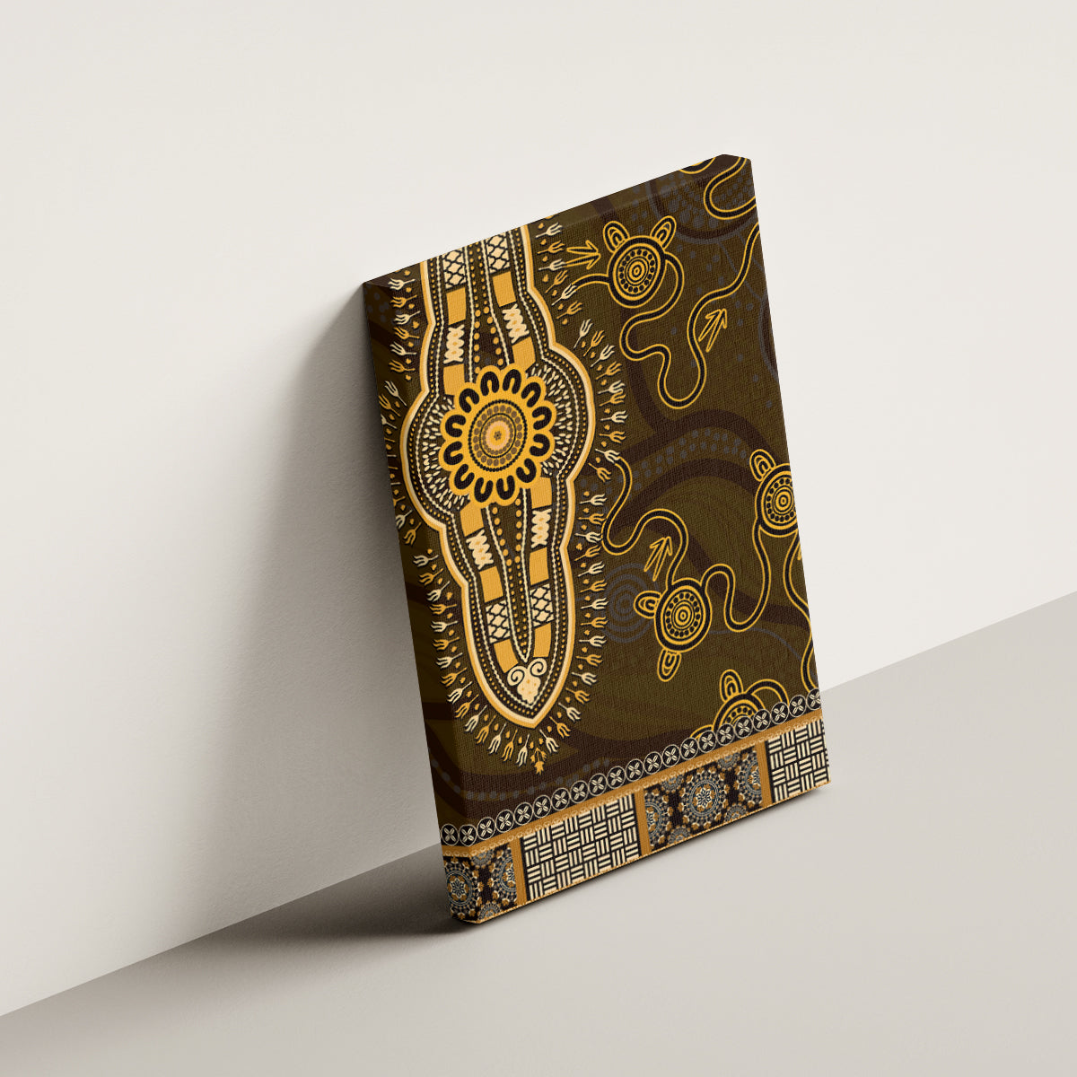 Gold African Dashiki With Australia Aboriginal Art Canvas Wall Art