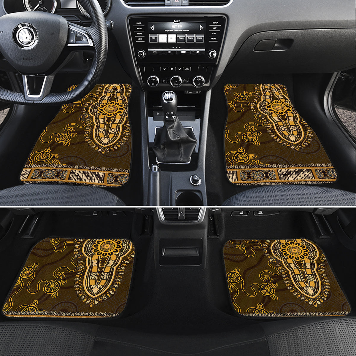 Gold African Dashiki With Australia Aboriginal Art Car Mats