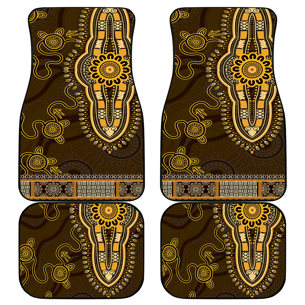 Gold African Dashiki With Australia Aboriginal Art Car Mats
