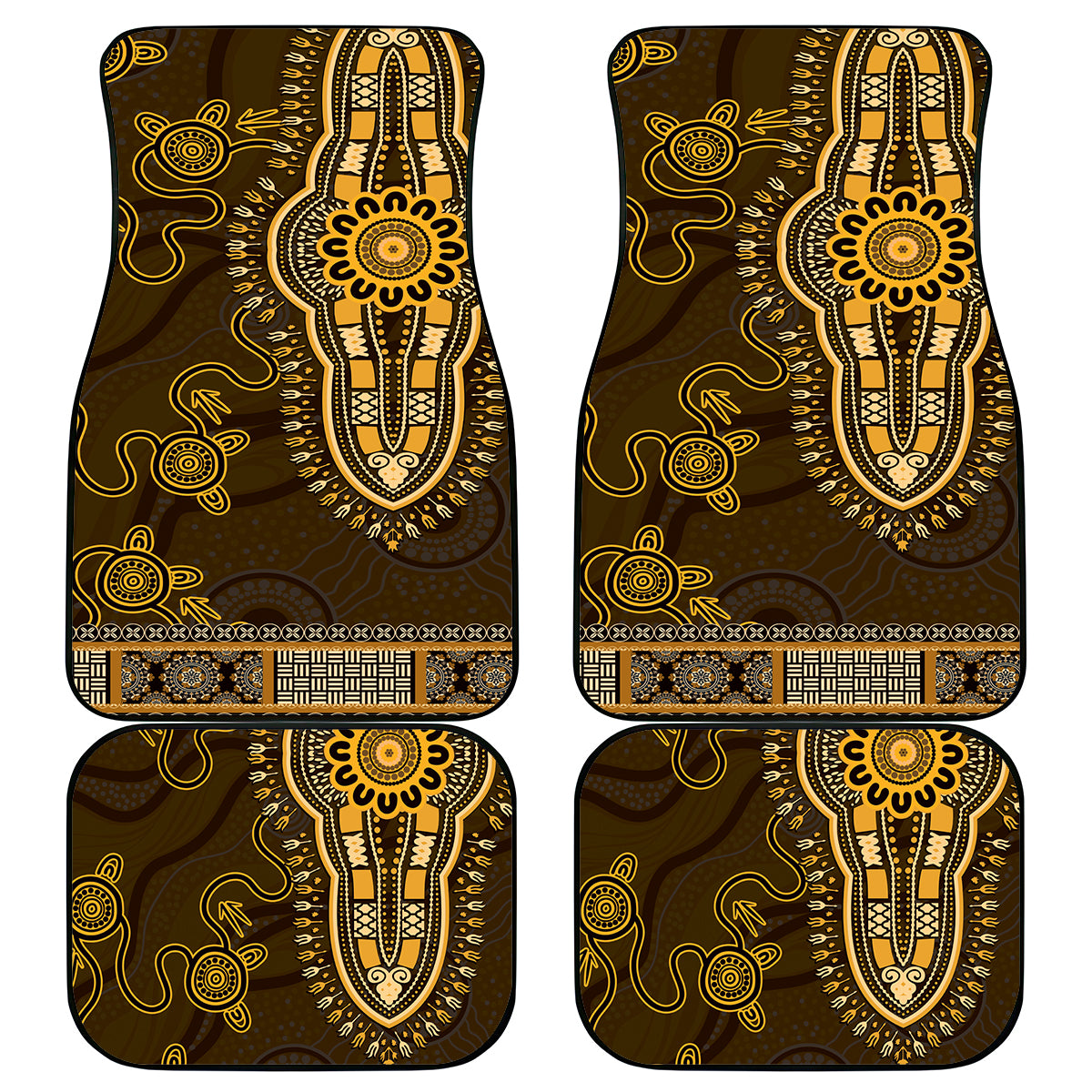Gold African Dashiki With Australia Aboriginal Art Car Mats