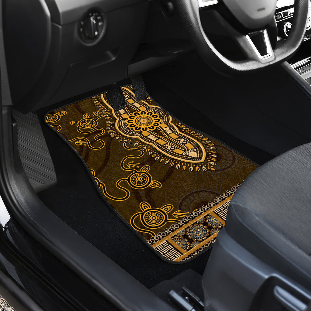 Gold African Dashiki With Australia Aboriginal Art Car Mats