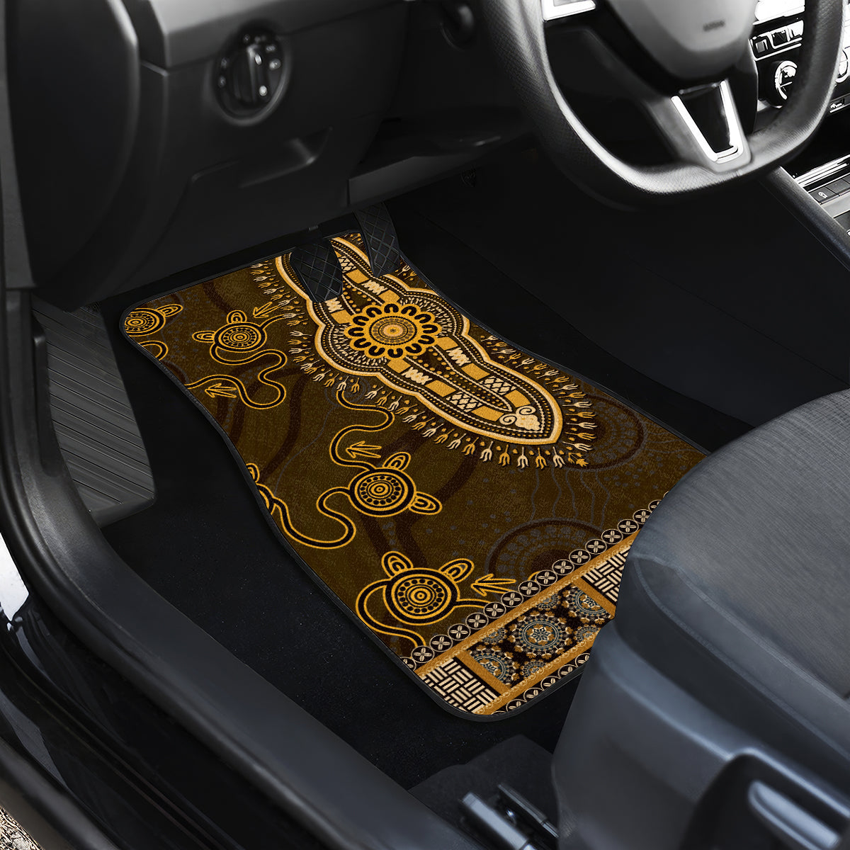 Gold African Dashiki With Australia Aboriginal Art Car Mats