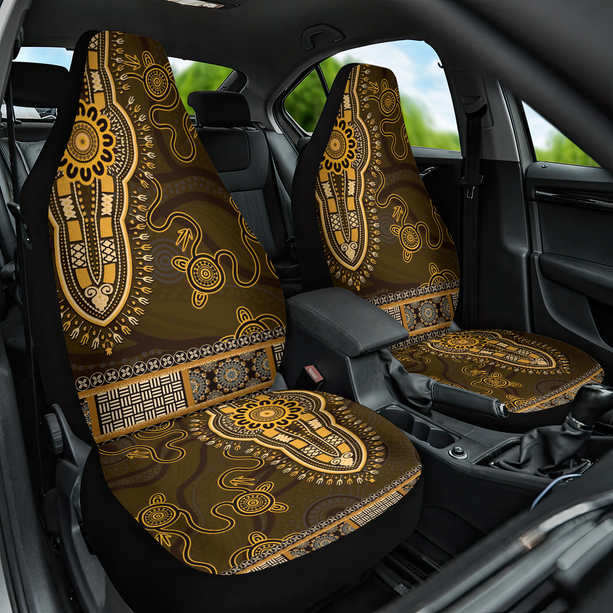 Gold African Dashiki With Australia Aboriginal Art Car Seat Cover