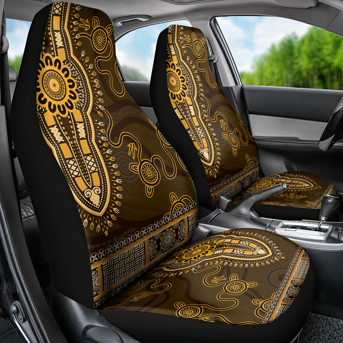 Gold African Dashiki With Australia Aboriginal Art Car Seat Cover