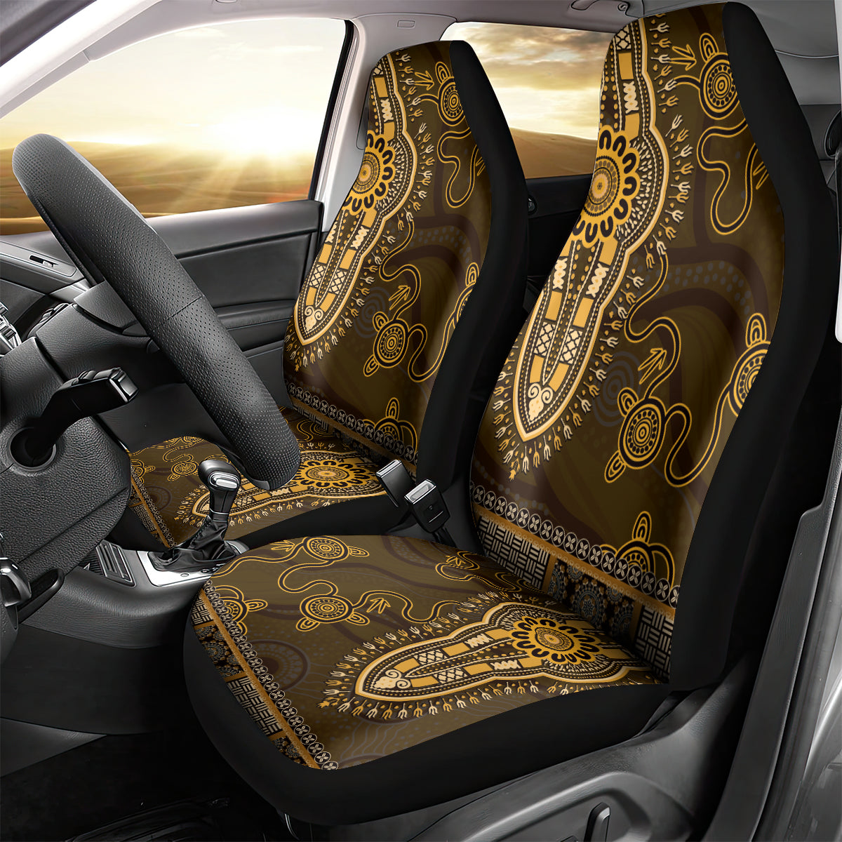 Gold African Dashiki With Australia Aboriginal Art Car Seat Cover