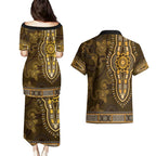 Gold African Dashiki With Australia Aboriginal Art Couples Matching Puletasi and Hawaiian Shirt