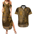 Gold African Dashiki With Australia Aboriginal Art Couples Matching Summer Maxi Dress and Hawaiian Shirt