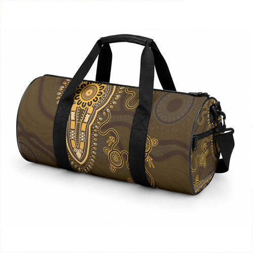 Gold African Dashiki With Australia Aboriginal Art Duffle Bag