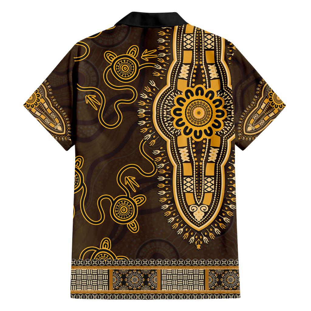 Gold African Dashiki With Australia Aboriginal Art Family Matching Long Sleeve Bodycon Dress and Hawaiian Shirt