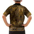 Gold African Dashiki With Australia Aboriginal Art Family Matching Mermaid Dress and Hawaiian Shirt