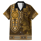 Gold African Dashiki With Australia Aboriginal Art Family Matching Mermaid Dress and Hawaiian Shirt