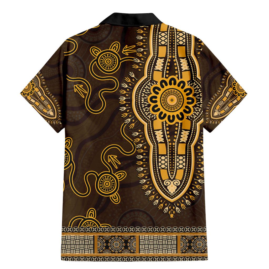Gold African Dashiki With Australia Aboriginal Art Family Matching Mermaid Dress and Hawaiian Shirt