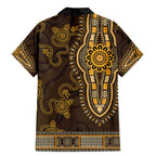 Gold African Dashiki With Australia Aboriginal Art Family Matching Mermaid Dress and Hawaiian Shirt