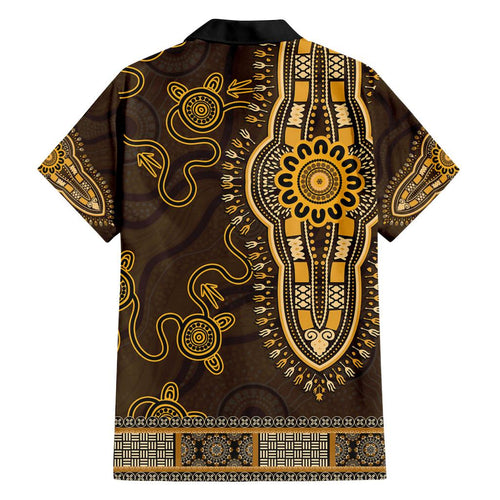 Gold African Dashiki With Australia Aboriginal Art Family Matching Off The Shoulder Long Sleeve Dress and Hawaiian Shirt