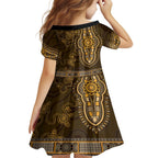 Gold African Dashiki With Australia Aboriginal Art Family Matching Off Shoulder Maxi Dress and Hawaiian Shirt