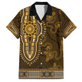 Gold African Dashiki With Australia Aboriginal Art Family Matching Off Shoulder Maxi Dress and Hawaiian Shirt