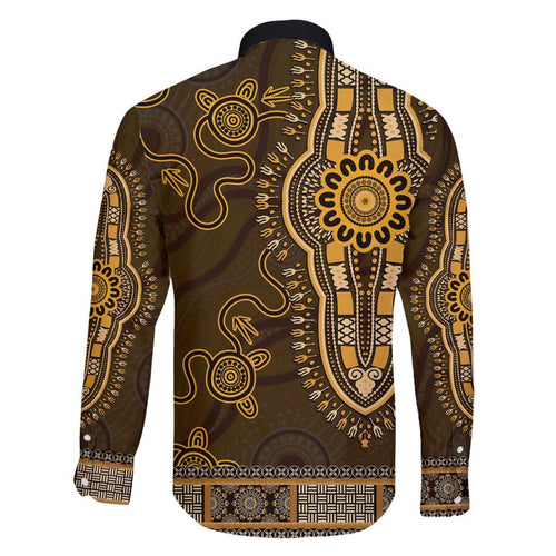 Gold African Dashiki With Australia Aboriginal Art Family Matching Off Shoulder Maxi Dress and Hawaiian Shirt