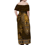 Gold African Dashiki With Australia Aboriginal Art Family Matching Off Shoulder Maxi Dress and Hawaiian Shirt