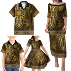Gold African Dashiki With Australia Aboriginal Art Family Matching Puletasi and Hawaiian Shirt