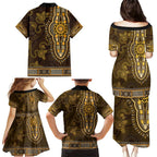 Gold African Dashiki With Australia Aboriginal Art Family Matching Puletasi and Hawaiian Shirt