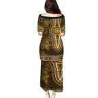 Gold African Dashiki With Australia Aboriginal Art Family Matching Puletasi and Hawaiian Shirt