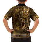 Gold African Dashiki With Australia Aboriginal Art Family Matching Short Sleeve Bodycon Dress and Hawaiian Shirt