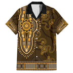 Gold African Dashiki With Australia Aboriginal Art Family Matching Short Sleeve Bodycon Dress and Hawaiian Shirt