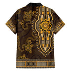 Gold African Dashiki With Australia Aboriginal Art Family Matching Short Sleeve Bodycon Dress and Hawaiian Shirt