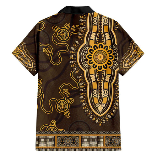 Gold African Dashiki With Australia Aboriginal Art Family Matching Short Sleeve Bodycon Dress and Hawaiian Shirt