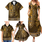 Gold African Dashiki With Australia Aboriginal Art Family Matching Summer Maxi Dress and Hawaiian Shirt
