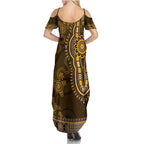 Gold African Dashiki With Australia Aboriginal Art Family Matching Summer Maxi Dress and Hawaiian Shirt