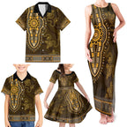 Gold African Dashiki With Australia Aboriginal Art Family Matching Tank Maxi Dress and Hawaiian Shirt