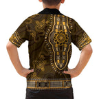 Gold African Dashiki With Australia Aboriginal Art Family Matching Tank Maxi Dress and Hawaiian Shirt