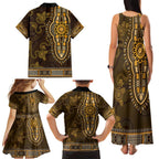 Gold African Dashiki With Australia Aboriginal Art Family Matching Tank Maxi Dress and Hawaiian Shirt