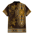 Gold African Dashiki With Australia Aboriginal Art Family Matching Tank Maxi Dress and Hawaiian Shirt