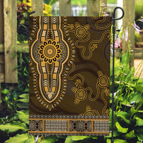 Gold African Dashiki With Australia Aboriginal Art Garden Flag